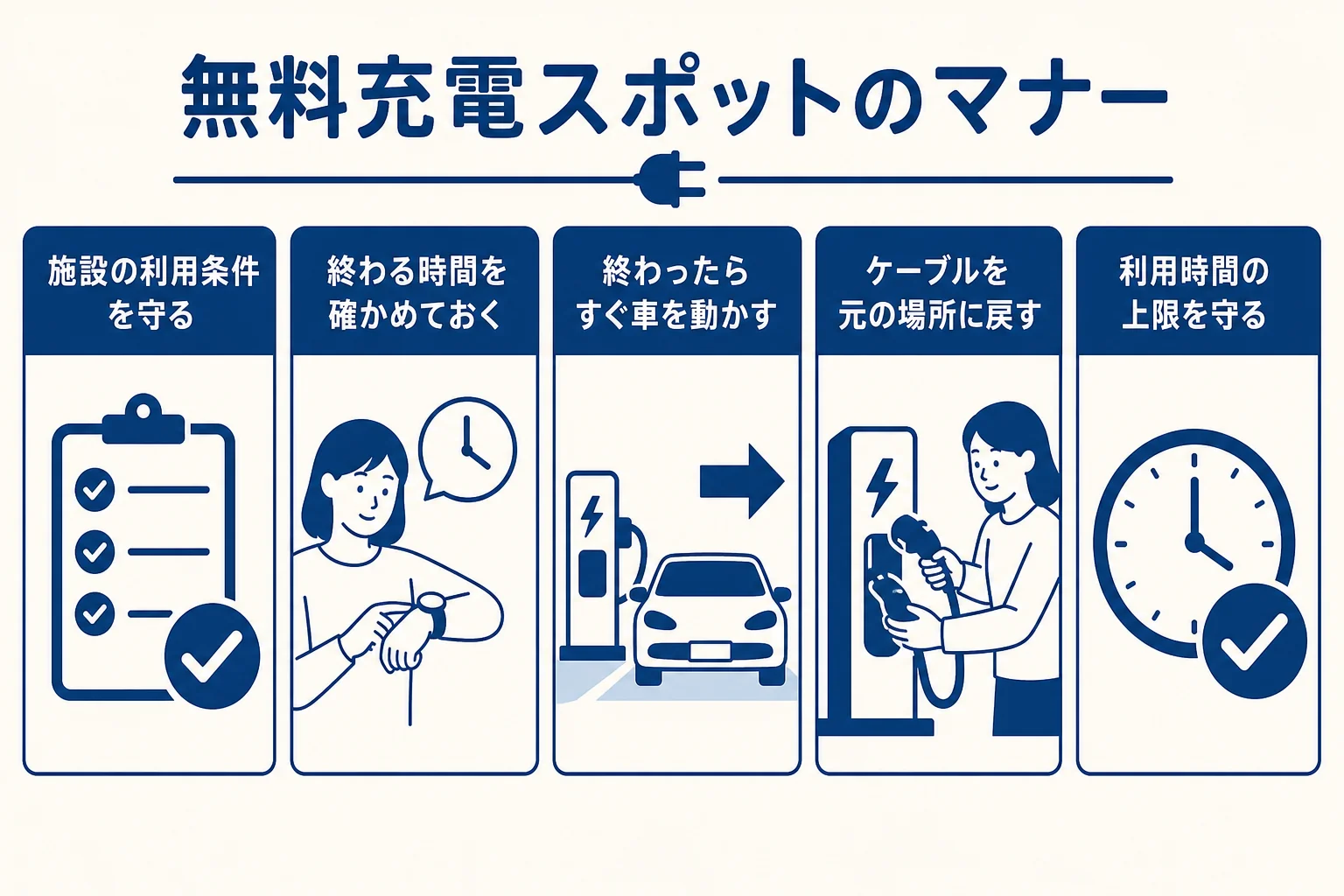 無料充電スポットを使う時に守りたいマナーをまとめた図解