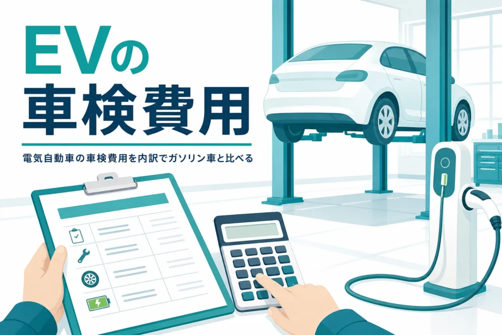 整備工場の電気自動車と見積書に「EVの車検費用」の文字
